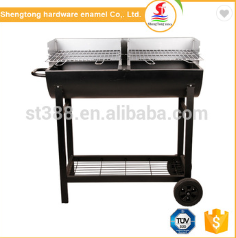 Custom design garden charcoal grill movable park trolley barrel standing smoker bbq grill 