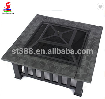 Metal Fire Pit BBQ Grill,32 Detachable Tile Brazier Stove Patio Heater Outdoor Garden Square Stove Fire Pit with Protec 